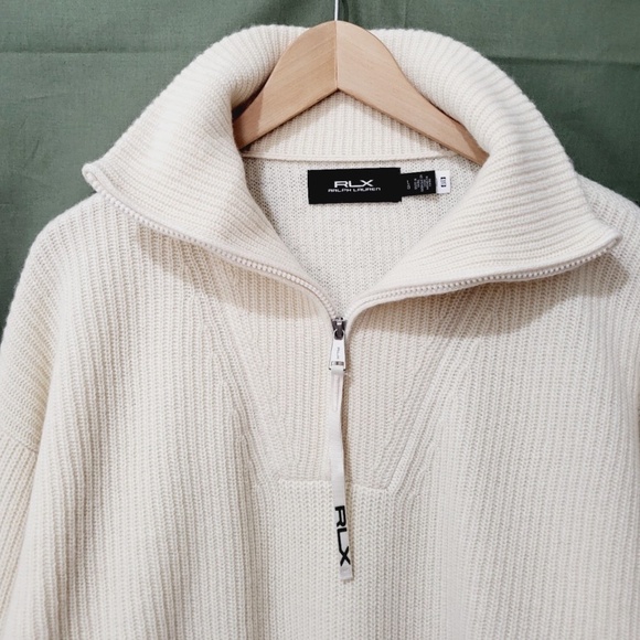 Unworn RLX Ralph Lauren Cashmere Rib-Knit Half-Zip Sweater in Cream - Picture 4 of 9